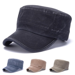 Men Washed Cotton Flat Top Army Cap Vintage Fashion Baseball Hat