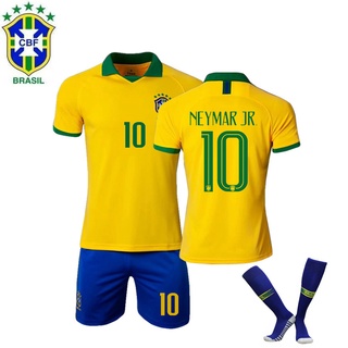 เสื้อกีฬาแขนสั้น ลายทีมชาติฟุตบอล Brazil Team 21-22 Season ชุดเหย้า 10 ชิ้น# เสื้อกีฬาแขนสั้น ลายทีมชาติฟุตบอล Neymar พร้อมถุงเท้า และถุงน่อง