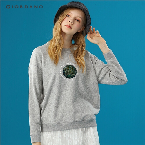 GIORDANO WOMEN Loose printed graphic crewneck long-sleeve sweatshirt 99399467