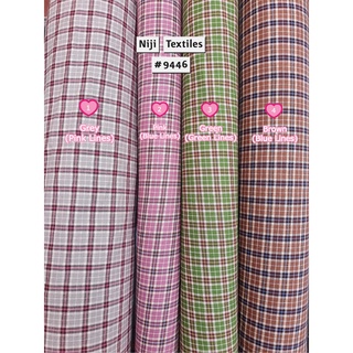 ผ้าทอญี่ปุ่น ผ้าเมตร ผ้ายานดาย ลายสก็อต+เส้นตรง Japanese Yarn Dye Cotton 100% Scott+Straight Line Print