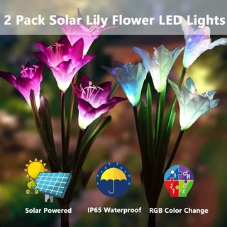 2 Pcs พลังงานแสงอาทิตย์ Light Lily ดอกไม้หลากสี LED ตกแต่งสวนกลางแจ้ง Light