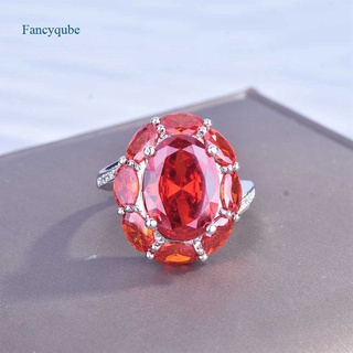 Fancyqube แหวนเพทายคริสตัลสีแดงขนาดใหญ่สําหรับผู้หญิงสีเงิน