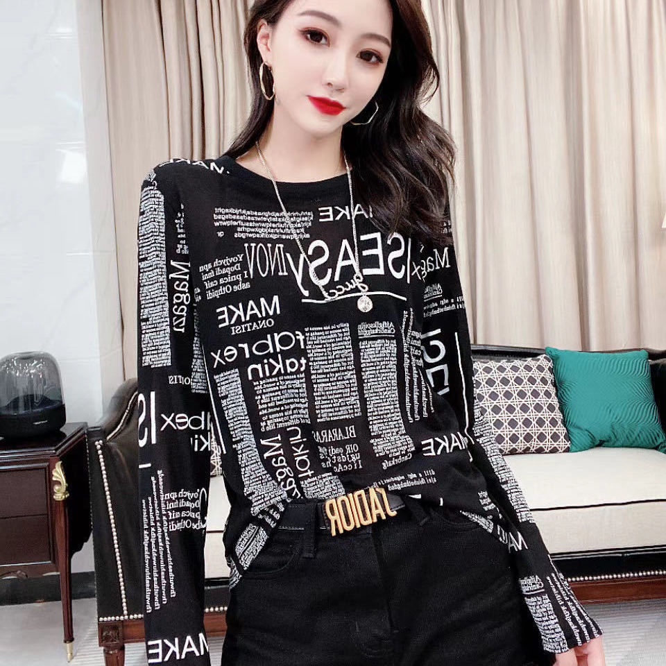 เสื้อยืด คอกลม แขนยาว พิมพ์ลาย อเนกประสงค์ แบบเข้ารูป แฟชั่นใหม่ สําหรับผู้หญิง