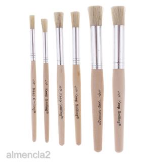 [ALMENCLA2] 6x Round Wooden Handle Painting Brushes For Watercolor Acrylic Oil Painting