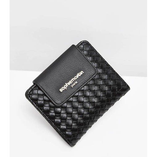 Hitam Sophie MARTIN กระเป๋าสตางค์หนังสีดําทอ SIGNY W2166B5 REG2007 MEMBER ORIGINAL