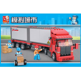 ProudNada Toys ของเล่นเด็ก ตัวต่อเลโก้ (กล่องใหญ่สุดคุ้ม) Sluban Container Truck รถบรรทุก คอนเทนเนอร์ 345 PCS M38-B0338