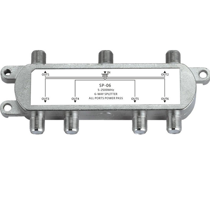 Splitter 6 ways All Port Power Pass For 5-2400Mhz Signal (Silver)