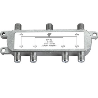 Splitter 6 ways All Port Power Pass For 5-2400Mhz Signal (Silver)