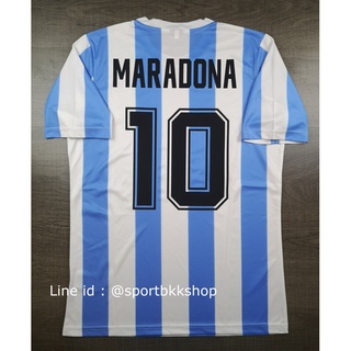 [Retro] -เสื้อฟุตบอล ย้อนยุค Argentina Home อาเจนติน่า เหย้า ชุดแชมป์บอลโลก ปี 1986 พร้อมเบอร์ชื่อ 10 MARADONA