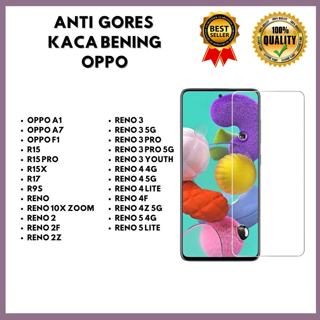 กระจกนิรภัยกระจกใส OPPO A1-A7-F1-R15-R15 PRO-R15X-R17-R9S-RENO-RENO 10X ZOOM-RENO 2F-RENO 2Z-RENO 2R