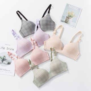 jimei Spot  【Set】Lightweight Patterned Small Chest Gathered Girl Comfort Simple Hight Quality Bra【Set】