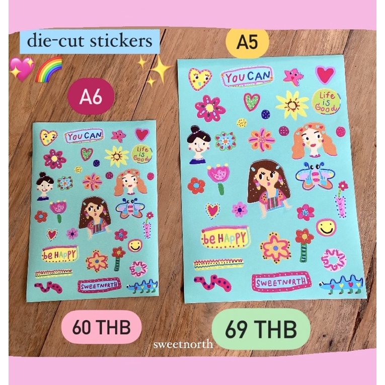 die-cut stickers(A6)🌈Girl Flowers🌸💗 65฿