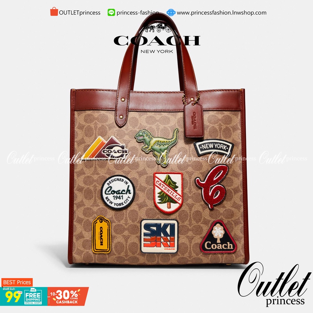 COACH C6846 FIELD TOTE IN SIGNATURE CANVAS WITH PATCHES คอลเลคชั่นใหม่สุดปัง!! สกีเรทโทร ดีไซน์วินเท