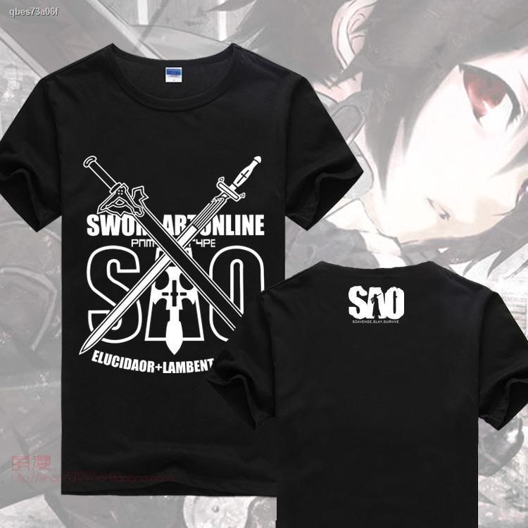 เสื้อผ้าอนิเมะ♕❧♦&gt;Sword Art Online เสื้อยืดแขนสั้น Anime Peripheral Clothes Kirito Asuna sao Art Online Sword Men and Wo