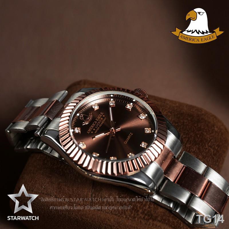▪№﹊AMERICA EAGLE นาฬิกาข้อมือผู้หญิง สายสแตนเลส รุ่น SW8002G – PINKGOLD/BROWN