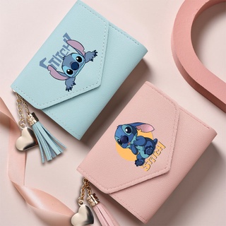 กระเป๋าสตางค์ ใบสั้น ประดับพู่ ลาย Stitch น่ารัก ใส่เหรียญ บัตรได้ สําหรับผู้หญิง และนักเรียน