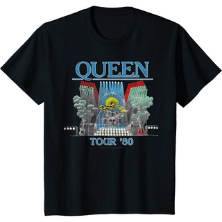 คอลูกเรือเสื้อยืดคอกลมเสื้อยืดแขนสั้น คอกลม ผ้าฝ้าย พิมพ์ลาย Queen Official Tour 80 แฟชั่นฤดูร้อนผ้าฝ้ายแท้