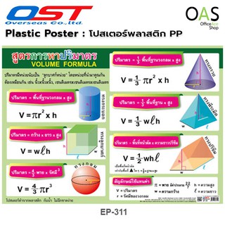 Intop By OST Plastic Poster โปสเตอร์พลาสติก สื่อการเรียนรู้ สูตรการหาปริมาตร 50x70 cm #EP-311