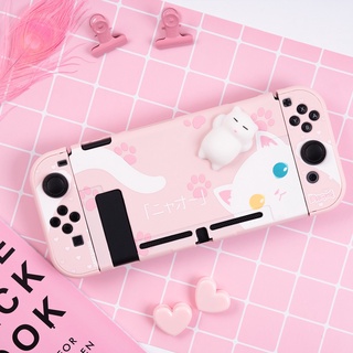 Geekshare เคสป้องกันรอยลายแมวสีชมพูสําหรับ Nintendo Switch