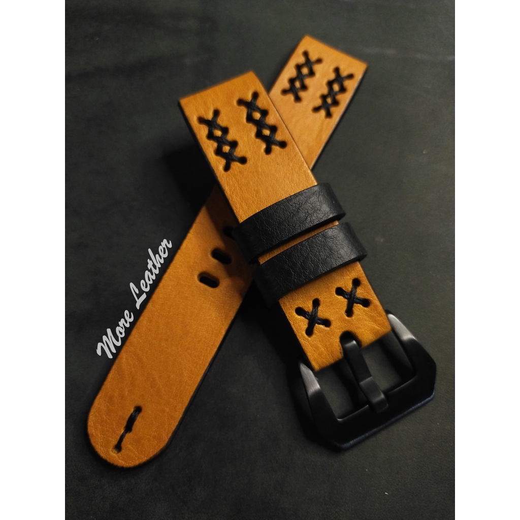 More Leather สายนาฬิกาหนังแท้ 100% สายนาฬิกาแฮนด์เมดสไตล์วินเทจ แถมฟรีสปริง1คู่ มีขนาดตั้งแต่16mmขึ้นไป