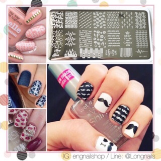  แผ่นปั๊มลายเล็บผืนผ้า รอยจูบ แว่นตา บาร์โค้ด หนวด opi essie zoya