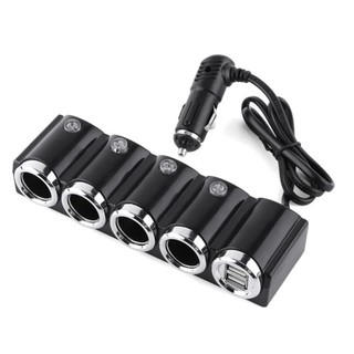 IN CAR USB &amp; FOUR SOCKETS  อุปกรณ์เพิ่มช่องจุดบุหรี่ 4ช่อง พร้อม USB 2 ช่อง  รุ่น 1504 (สีดำ)