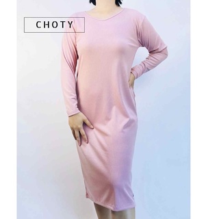 { ผ้าร่อง / ยืดแขนยาวเดรส (ยาว) L}  แบรนด์ CHOTYSHOP สินค้าผลิตในไทย  เดรสทำงาน ใส่สบายมาก QLTDBL