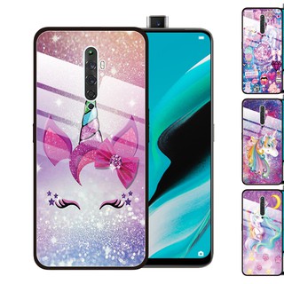 OPPO Reno 5 Pro 3 4 4G 10X Zoom Reno2 Z F F11 Pro F9 F7 กรณีโทรศัพท์กระจก ปกโทรศัพท์ Phone Cases Unicorn 8 Tempered Glass Cover Anti-Scratch