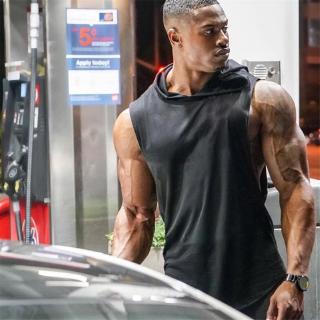Summer New Brand Solid Sleeveless Shirt Casual Fashion Hooded Tank Top Men Sporting bodybuilding Fitness clothing