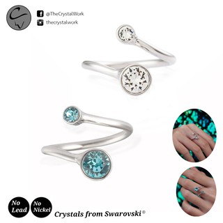 CW แหวนแฟชั่น คริสตัล2เม็ด สี white crystal / Turquoise size52