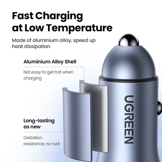 Ugreen ที่ชาร์จในรถยนต์ 30W ชาร์จได้ 2 เครื่องพร้อมกัน 4.0 3.0 QC PD 30W USB โลหะผสมอลูมิเนียม สําหรับ iPhone 14 14 Pro Pro Max 13