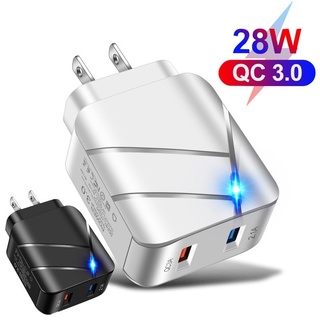 อะแดปเตอร์ชาร์จโทรศัพท์มือถือ 28W Dual USB QC3.0+2.1A ปลั๊ก EU US แบบพกพา สําหรับสมาร์ทโฟนทุกรุ่น