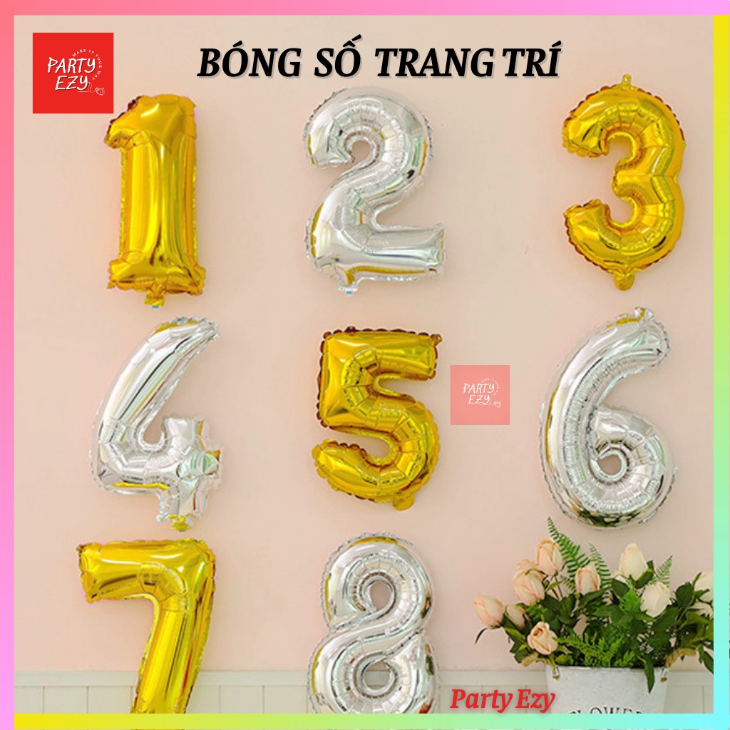 DECORATIVE NUMBER BALLOONS 0 - 9 (ขนาด 36 ซม., ทอง, เงิน) - เครื่องประดับตกแต่งวันเกิด