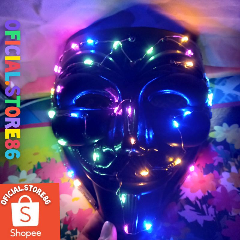 Official.store86 หน้ากาก led สีรุ้งสีดําสีสันสดใสสําหรับเนื้อหา tiktok/youtube