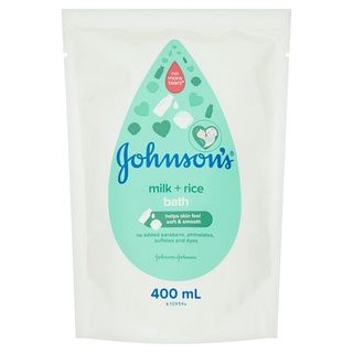 🔥แนะนำ!! จอห์นสัน มิลค์ + ไรซ์ สบู่เหลวอาบน้ำ ชนิดเติม 400มล. Johnsons Milk + Rice Refill Bath 400ml