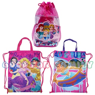 กระเป๋าเชือกรูด Princess Ariel Aurora Belle Cinderella Jasmine Rapunzel SnowWhite สีชมพู กระเป๋าใส่ชุดว่ายน้ำ