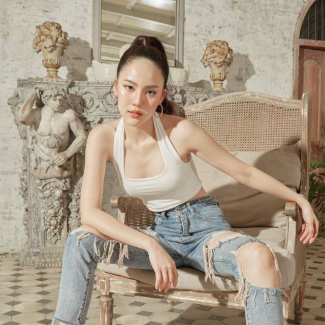 เสื้อครอปคล้องคอ ผ้าเนื้อดี  013