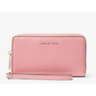 MICHAEL KORS LARGE FLAT PEBBLED LEATHER SMARTPHONE WRISTLET "CARNATION"