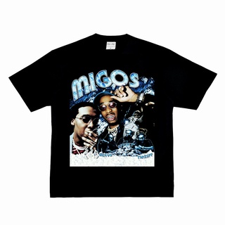 [100% Cotton] เสื้อยืดแขนสั้น พิมพ์ลายนักร้อง Migos rapvintage rap street high street สไตล์ฮิปฮอป