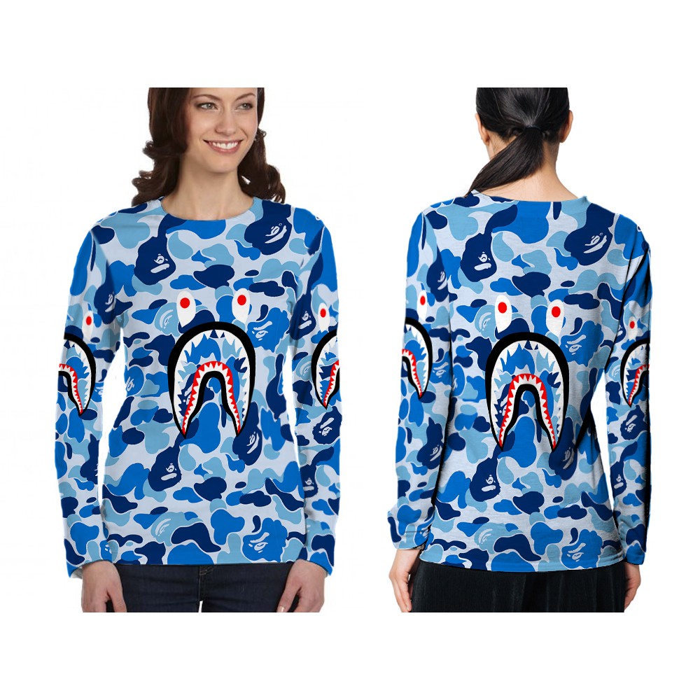 [Riashop] เสื้อยืดผู้หญิง Bape Shark | เสื้อยืด Bape Shark ดั้งเดิม | เสื้อยืดแขนยาว Bape - FS