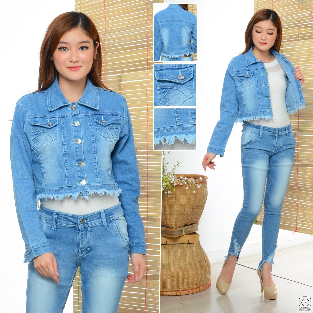 MC girl - Rawis Crop Rawis Jeans Jacket / Womens Tassel Jeans Jacket / Womens Short Body Lepis Jacke