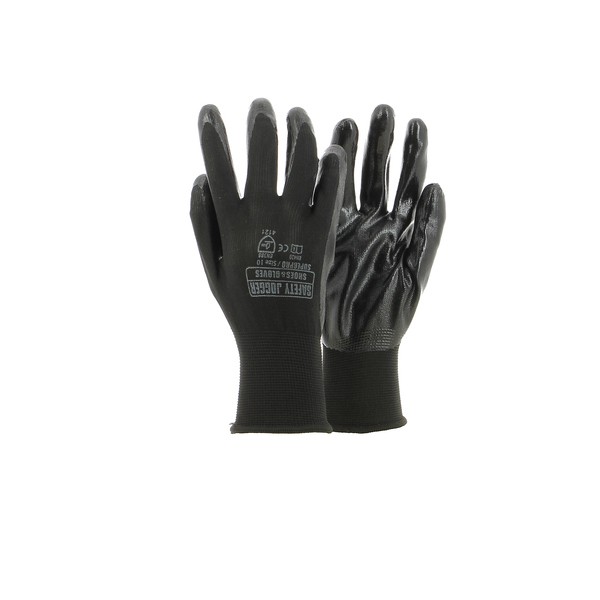 JOGGER ถุงมือเซฟตี้ ขนาด 10 ซม. สีดำ รุ่น SUPERPRO ชุบไนไตรสีดำ ระบายอากาศดี (จ็