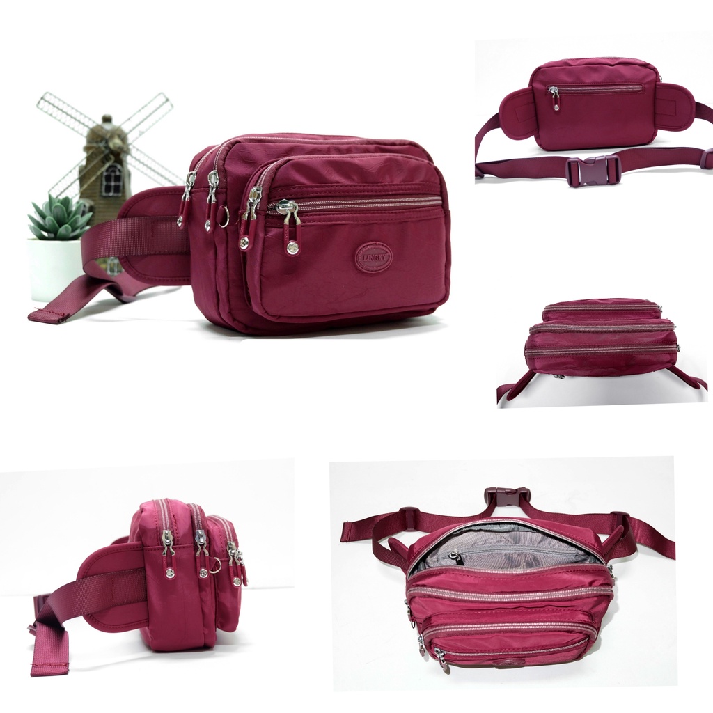 PL กระเป๋าคาดเอว ผ้าร่มแบบลายย่นรุ่นใหม่ น้ำหนักเบา รุ่นนี้เป็นงานซิปซ่อนและโลโก้+หัวซิปแบบใหม่ ขนาด8.5