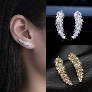 ZHOUYANG Stud Earrings สำหรับผู้หญิงขนที่ละเอียดอ่อนและใบรูปซิลเวอร์โกลด์พรรคสีประจำวัน GiftFashion เครื่องประดับ KAE060