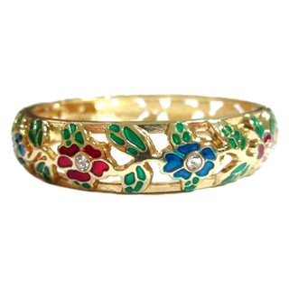 TANITTgems กำไลข้อมืองาน Enamel ฉลุลายดอกไม้ฝังเพชร#1273