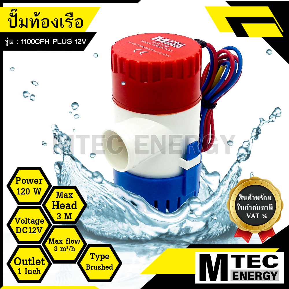 [1100GPH PLUS-12V] ปั๊มน้ำGPH PLUS DC12V 120W สำหรับงานเกษตร,ระบายน้ำจากท้องเรือ (พร้อมใบกำกับภาษี)