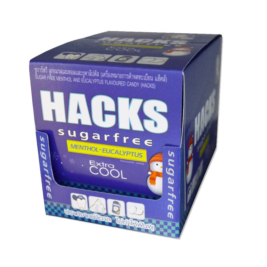 Hacks Sugarfree ลูกอม รส Menthol Eucalyptus แบบแพ็ค 12กล่อง (20.5กรัม/กล่อง)