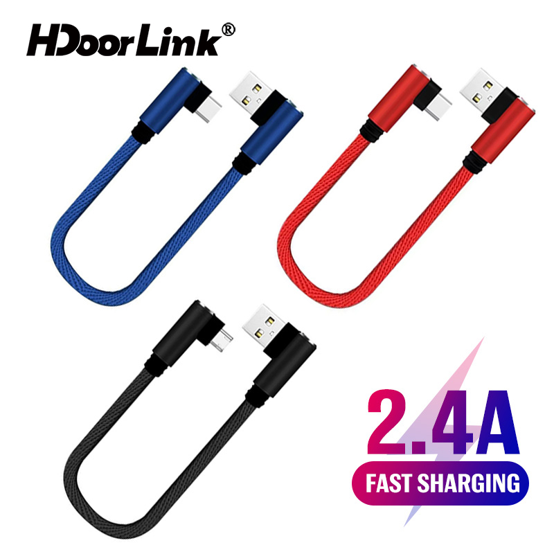HdoorLink สายชาร์จโทรศัพท์ สายดาต้า USB Type C สั้น 90 องศา 25 ซม. Micro USB มินิ สำหรับพาวเวอร์แบงค