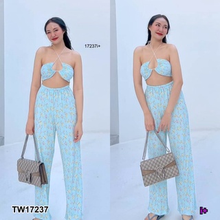 G17237 Set 2 ชิ้น ผ้าอัดพลีสทั้งตัวเลยค้า เสื้อผูกคล้องคอสามรถผูกได้หลายแบบ