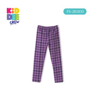 KiddeeCrewเลกกิ้งเด็กผู้หญิงสีสก็อตม่วง Purple Check Leggings  เหมาะสำหรับอายุ 1-10 ปี